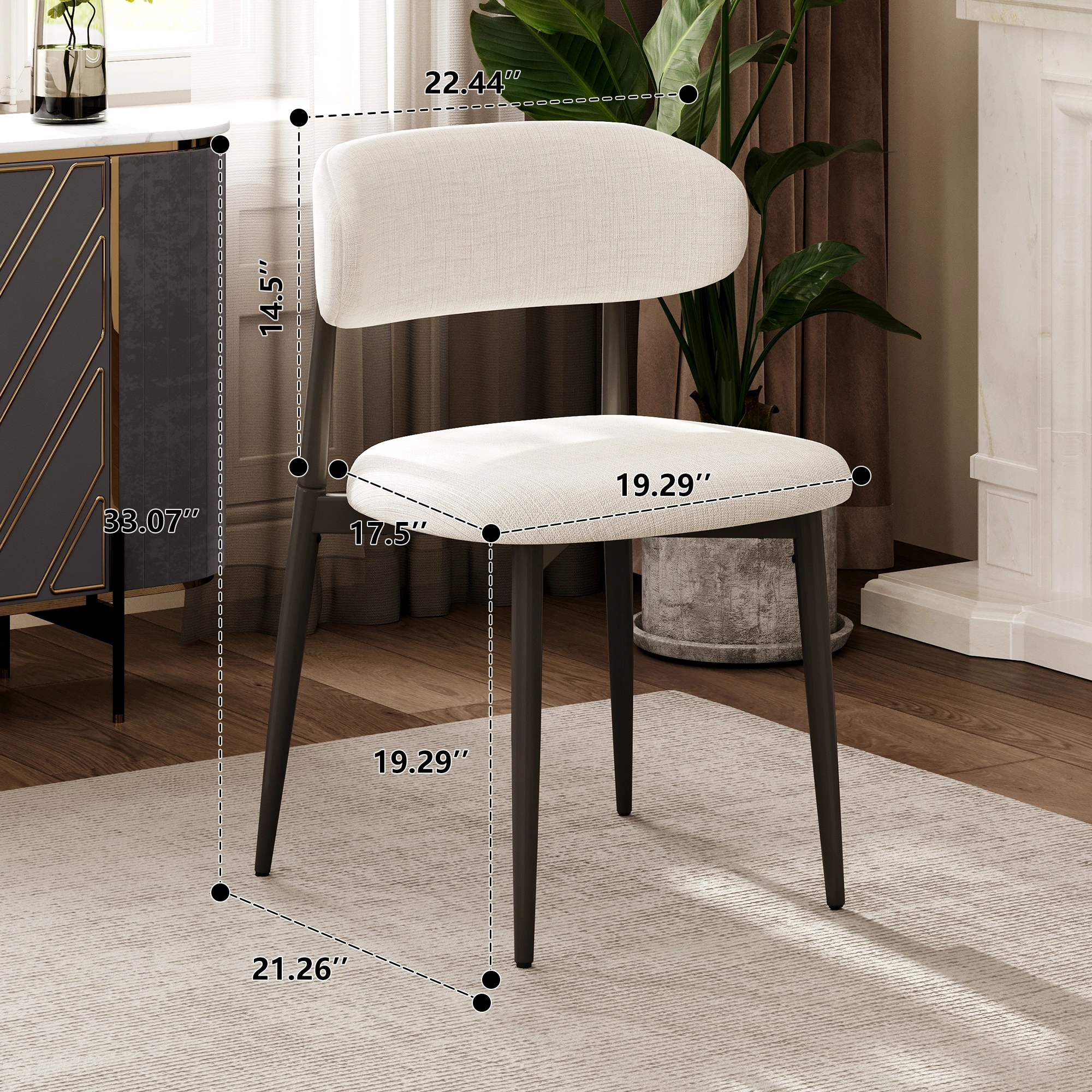Set of 2 Dining Chairs Metal Kitchen Chair Modern Fabric Upholstered Seat Beige Accent Chair for Dining Room Cafe view 7