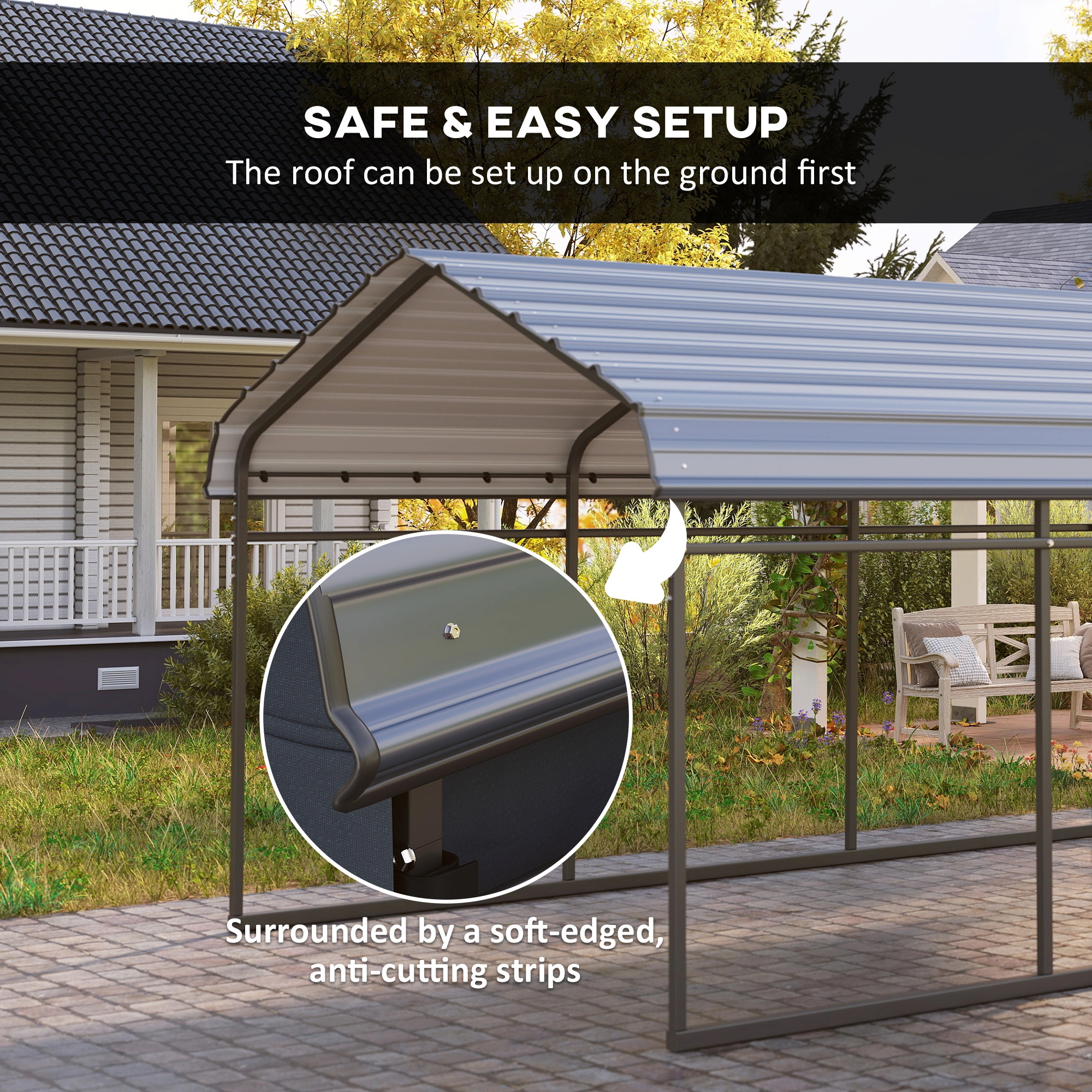 All-Weather Metal Carport Shelter - 2-Bay Vehicle Cover w/ Waterproof Roof, Easy Assembly, Garage Alternative view 3