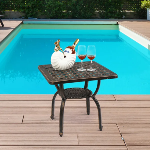 Cast Aluminum Outdoor Side Table, Anti-Rust Outdoor Square End Table, Patio Coffee Bistro Table for Indoor Garden Porch Balcony, Antique Bronze view 6