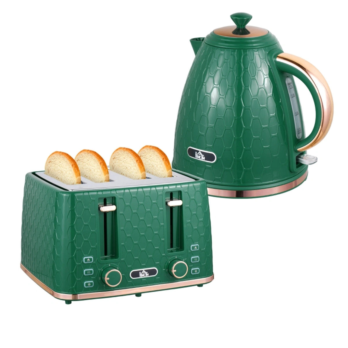 Electric Kettle and Toaster 2-Piece Set, 1.7L Cordless with Auto Shut-Off, 4-Slice Toaster, Stainless Steel Finish, Modern Kitchen Bundle
