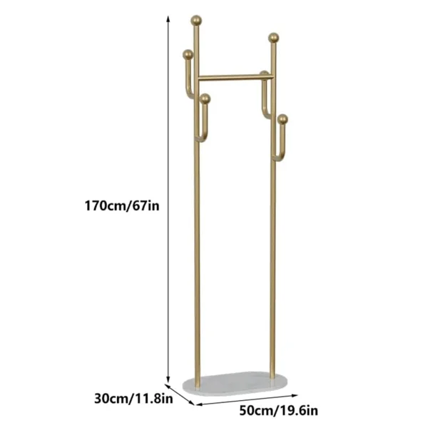 Clothing Rack, Golden Metal Freestanding Heavy Duty Clothes Rack with Marble Base, Multipurpose Garment Hanger for Bedroom, Hat, Scarf, Jacket view 2
