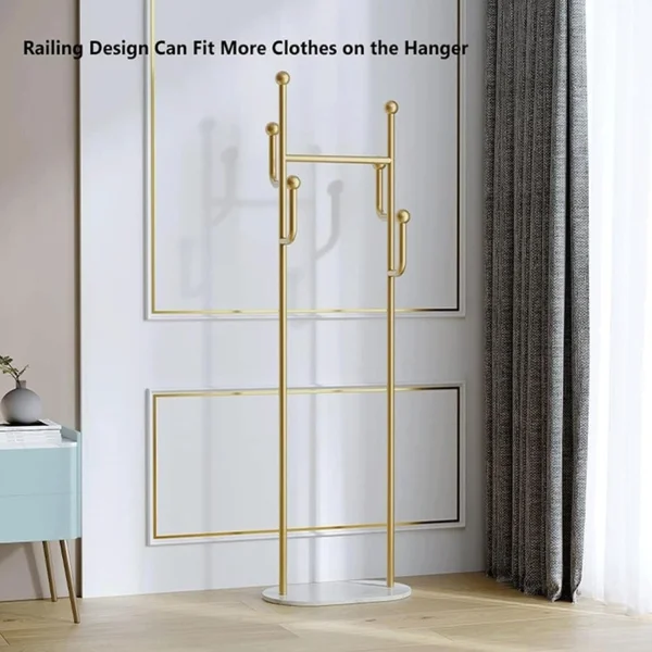 Clothing Rack, Golden Metal Freestanding Heavy Duty Clothes Rack with Marble Base, Multipurpose Garment Hanger for Bedroom, Hat, Scarf, Jacket view 6