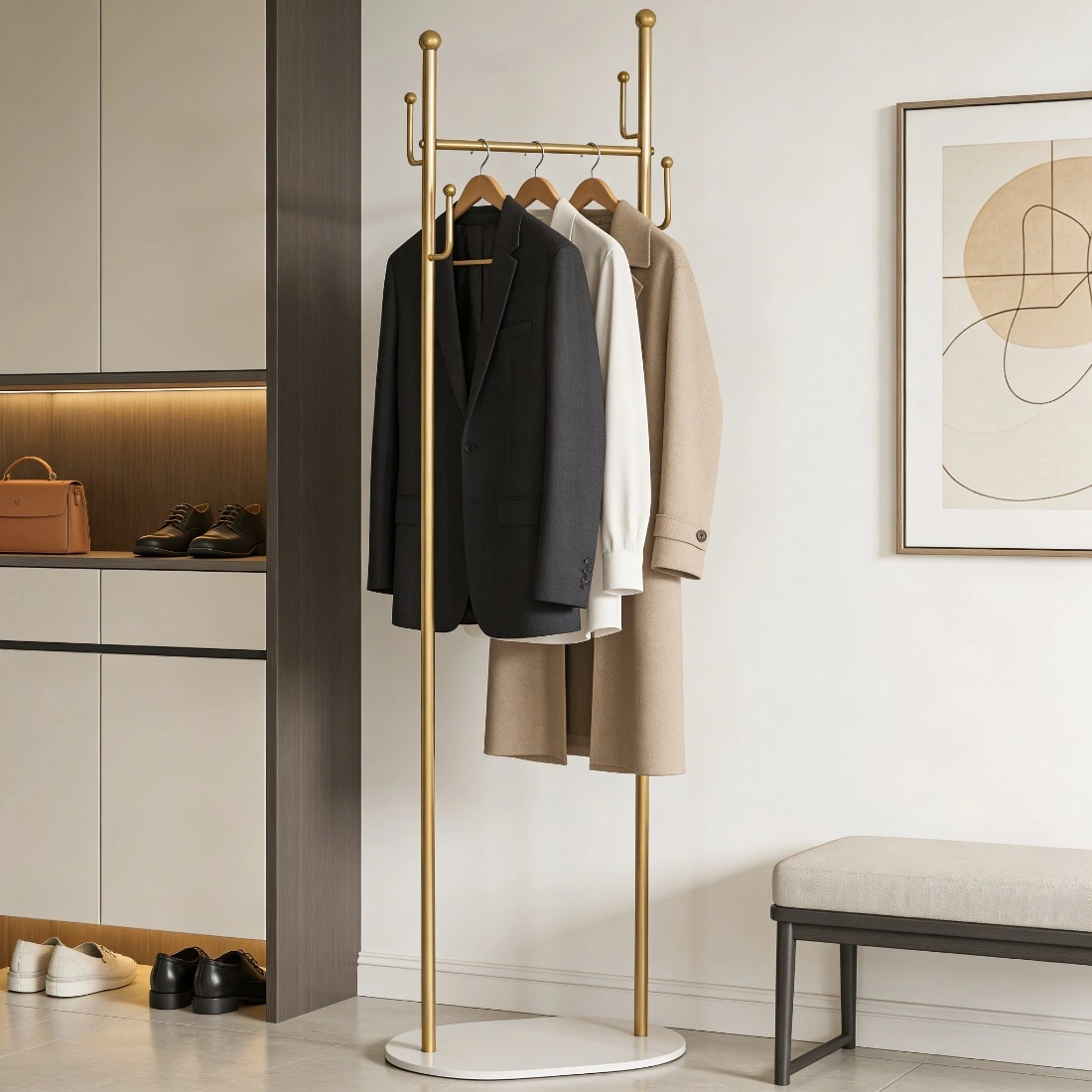 Clothing Rack, Golden Metal Freestanding Heavy Duty Clothes Rack with Marble Base, Multipurpose Garment Hanger for Bedroom, Hat, Scarf, Jacket view 8