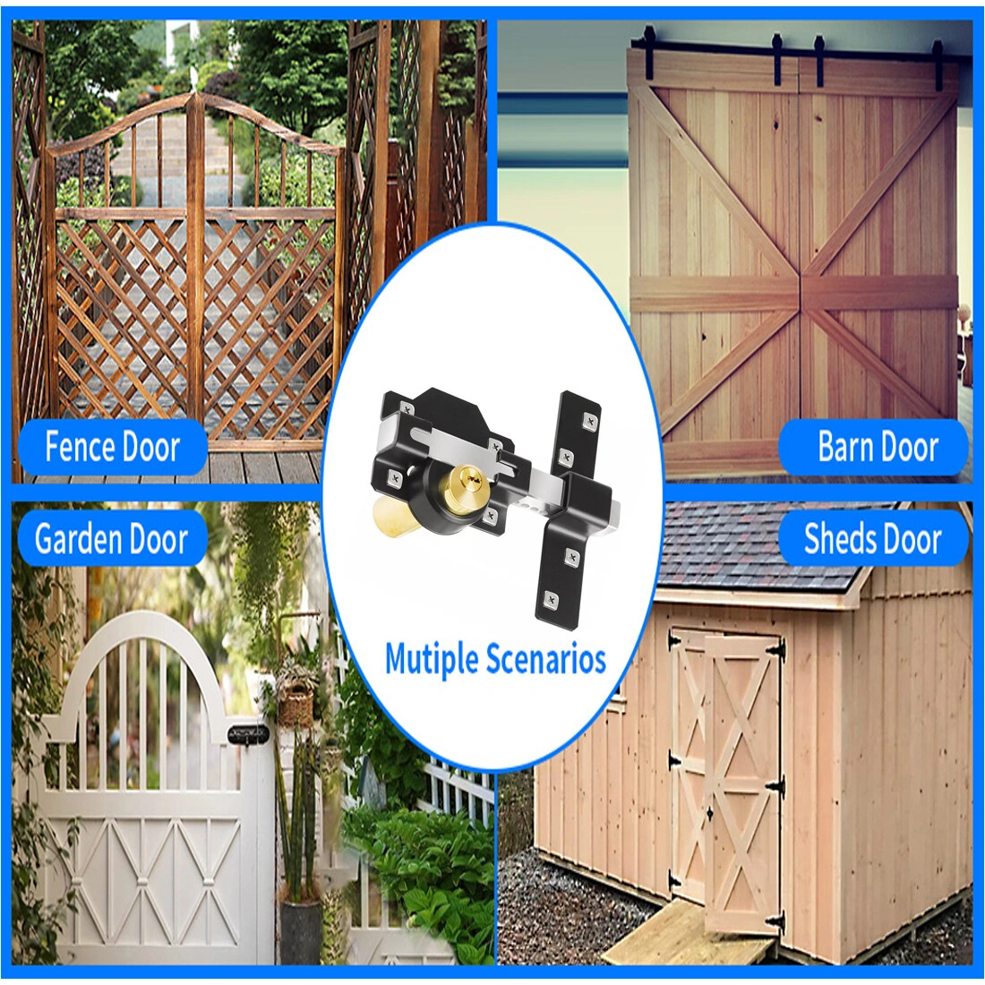 Garden Gate Lock Double Long Throw Rim Bolt Security Lock with 5 Keys 50mm Throw Both Sides view 2
