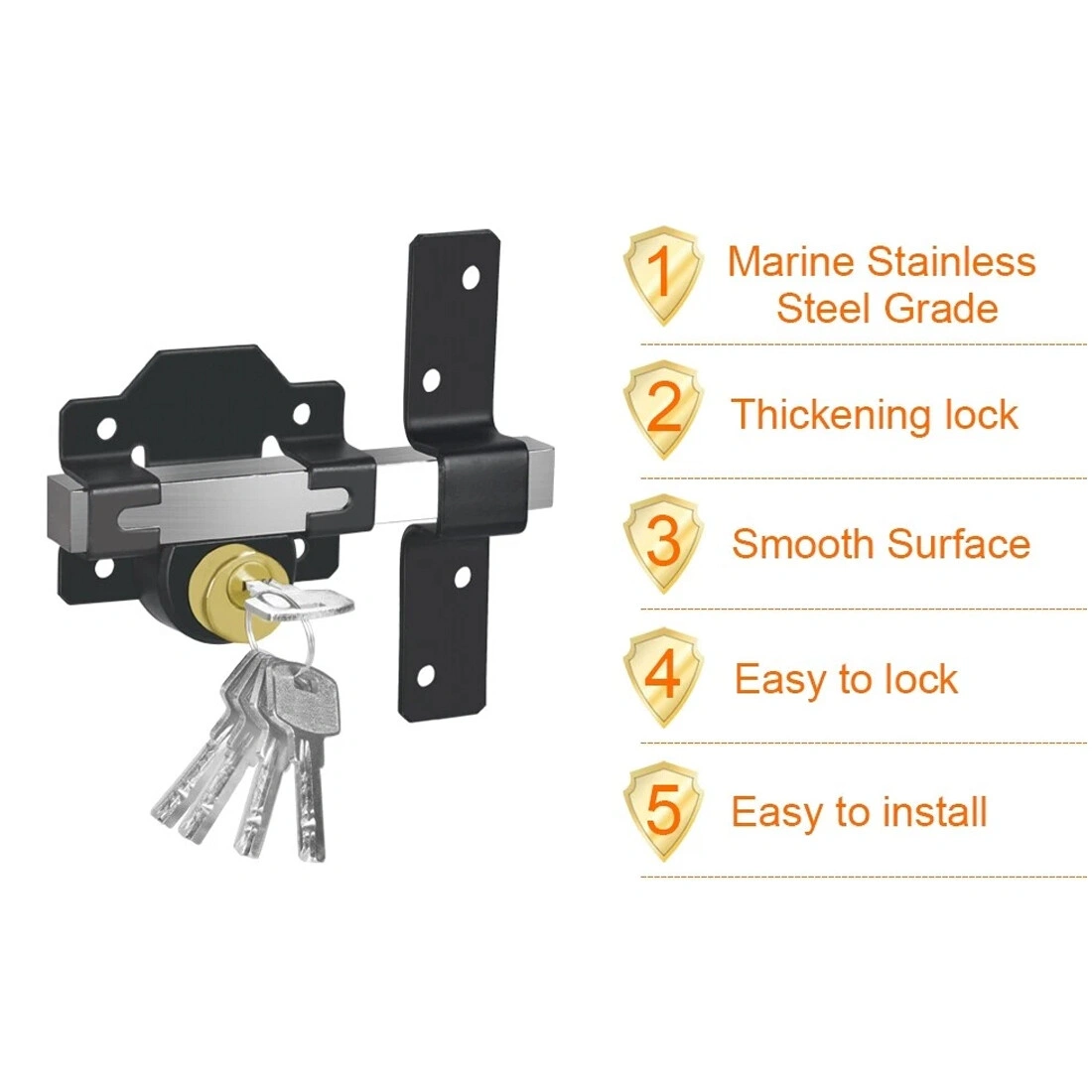 Garden Gate Lock Double Long Throw Rim Bolt Security Lock with 5 Keys 50mm Throw Both Sides view 5