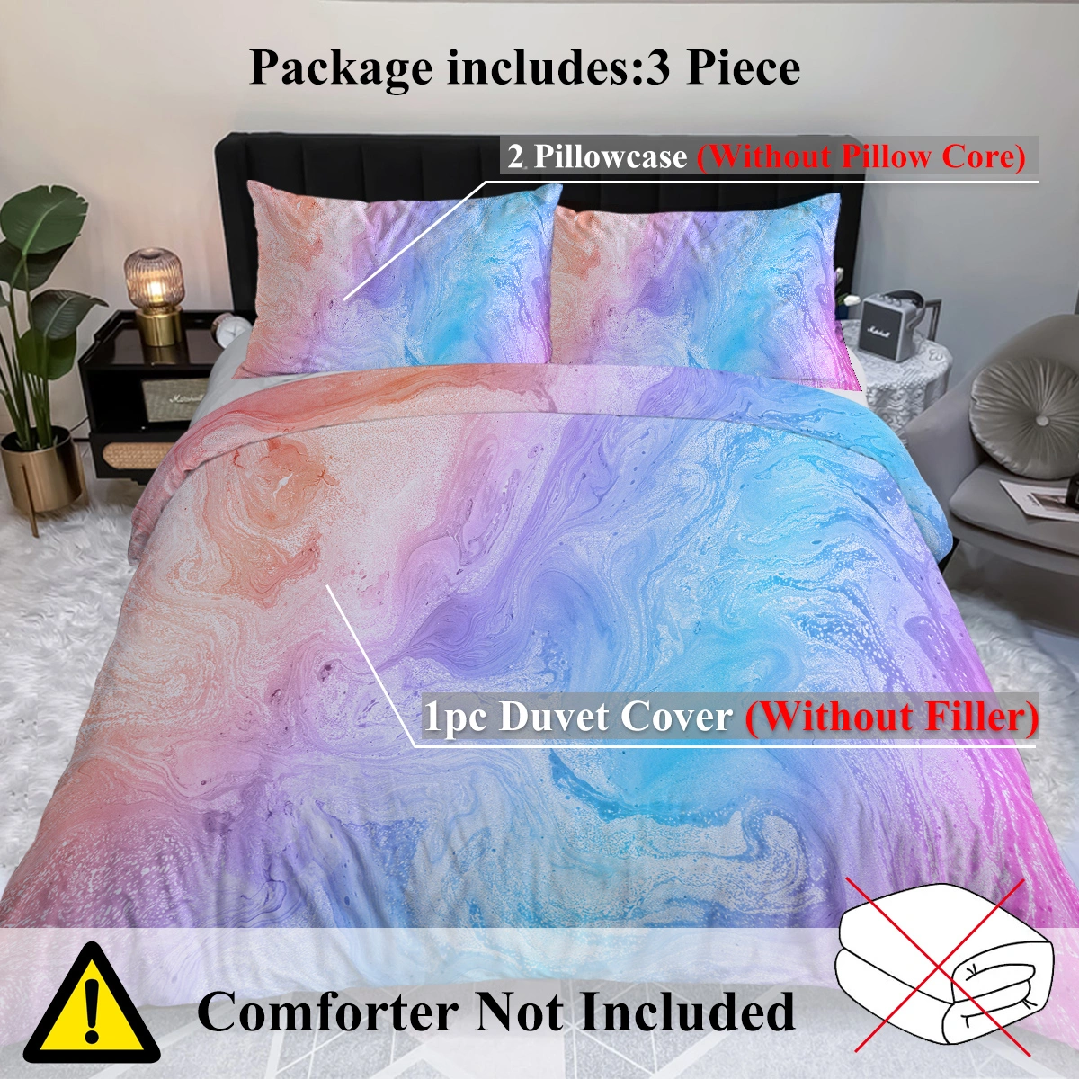 Rainbow Glitter Ombre Duvet Cover Set 3 Pcs Unicorn Sparkle Bedspread with 2 Pillow Shams Pink Purple Blue Green Pastel Bedding Single view 4