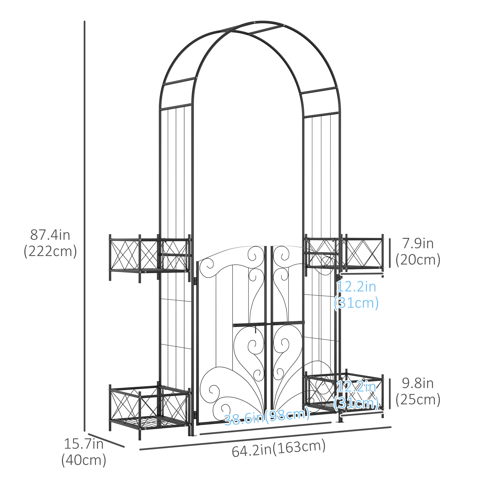 Metal Garden Arch Entryway Walkway Archway Overdoor Gate Outdoor Patio Yard Home Decoration view 2