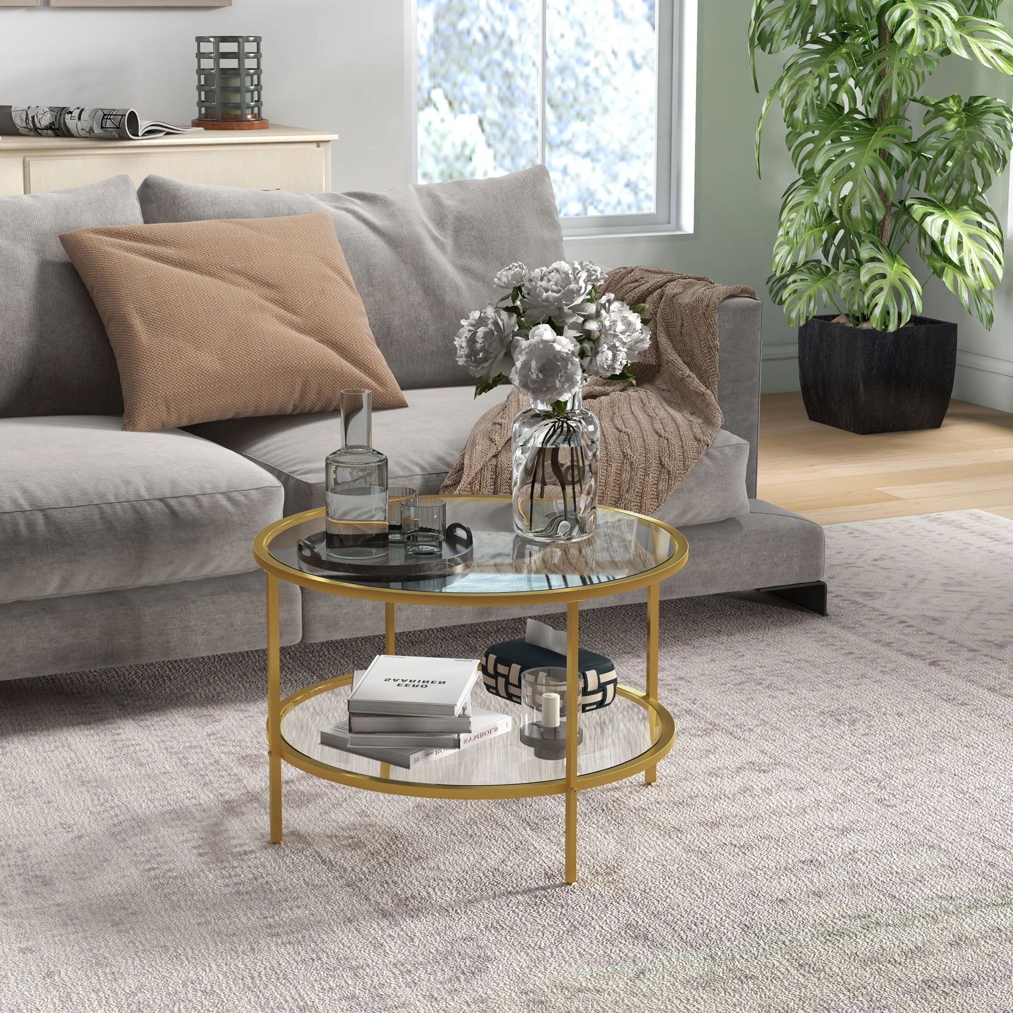 Rattan Coffee Table Natural Wicker Living Room Side Table with Storage Basket Indoor Outdoor Patio Furniture