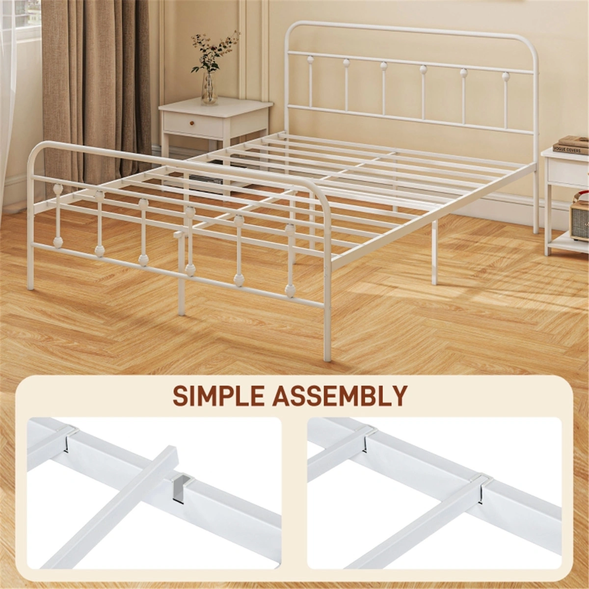 Sturdy 140cm Metal Bed Frame - Modern Platform Design with Support view 2