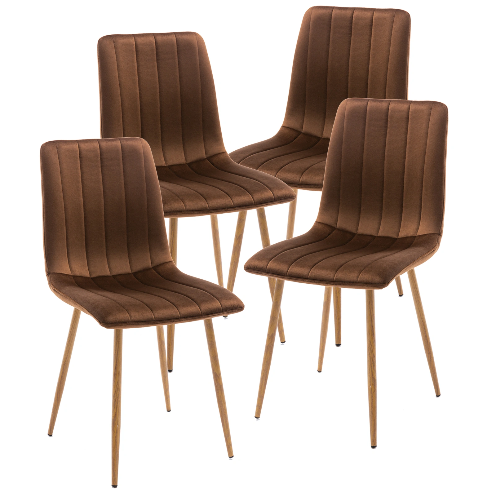 Set of 4 Velvet Dining Chairs, Fabric Upholstered Dining Room Chairs, Brown