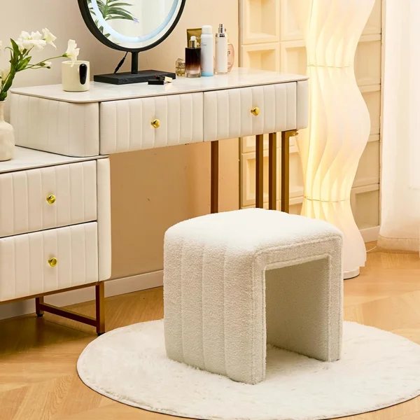 Modern Teddy Velvet Ottoman Footrest, Vanity Stool, and Shoe Bench for Makeup Room, Living Room, Entryway（White) view 4