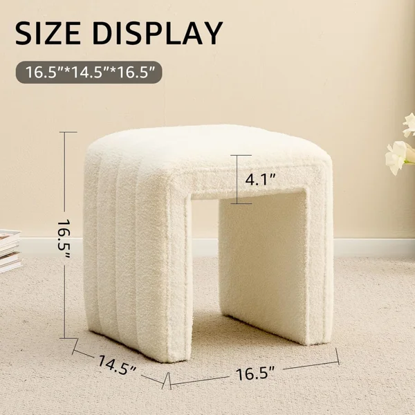 Modern Teddy Velvet Ottoman Footrest, Vanity Stool, and Shoe Bench for Makeup Room, Living Room, Entryway（White) view 5