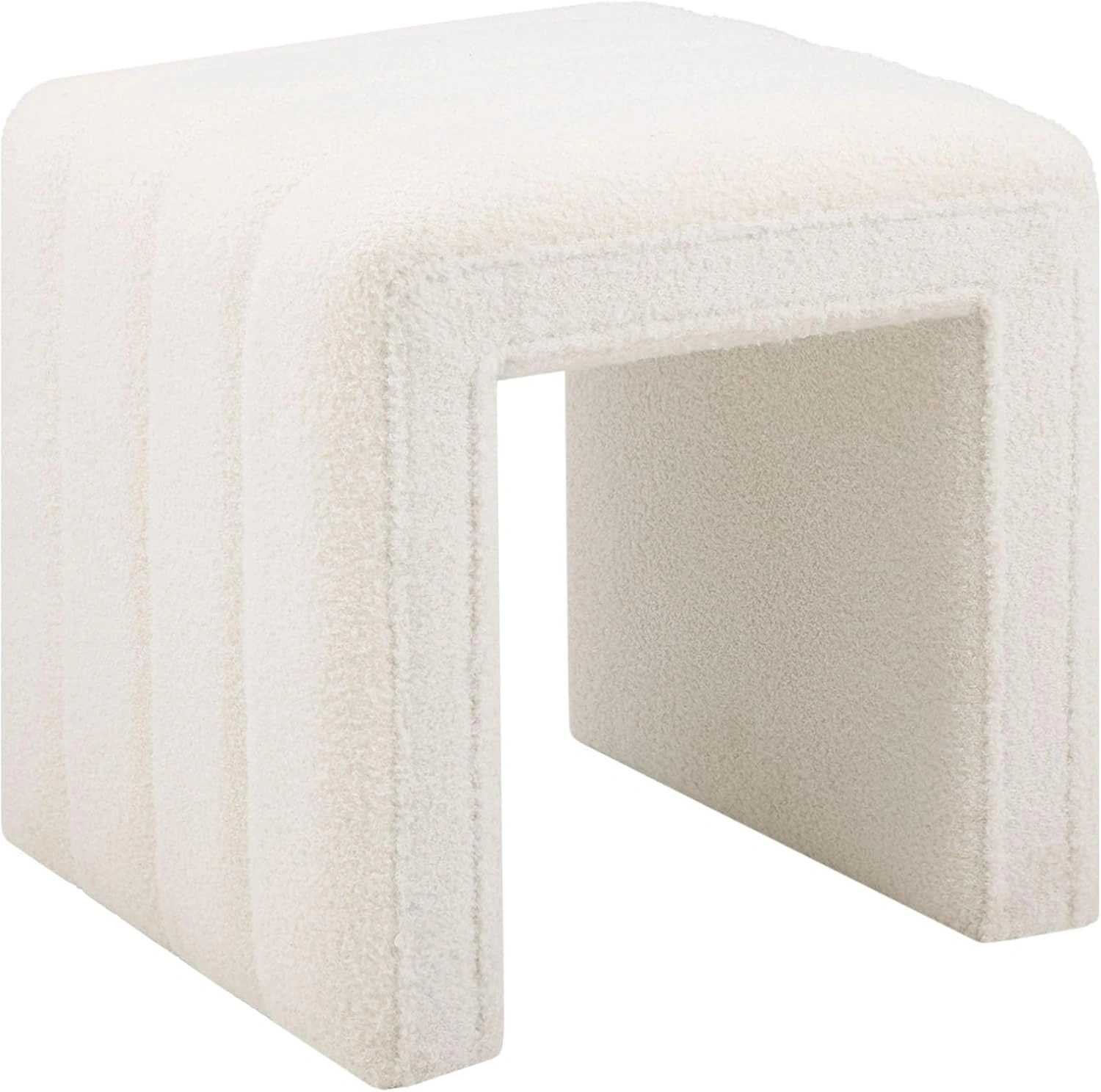 Modern Teddy Velvet Ottoman Footrest, Vanity Stool, and Shoe Bench for Makeup Room, Living Room, Entryway（White)