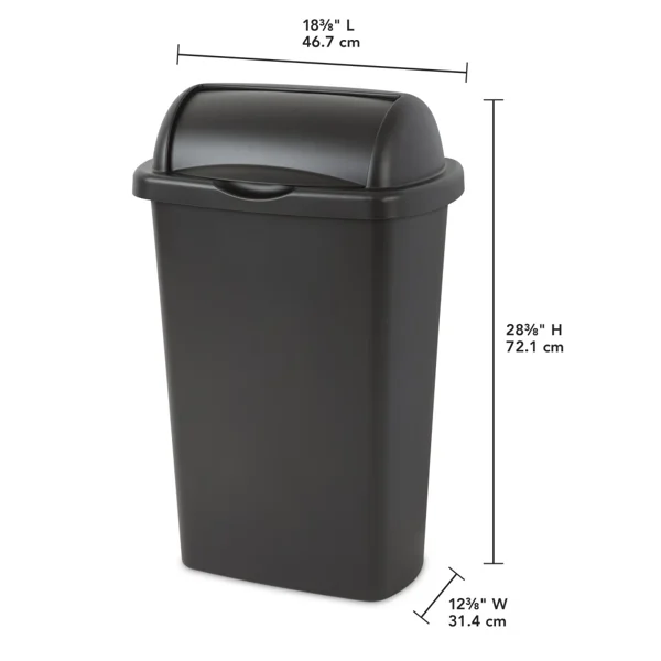 Large Kitchen Trash Can, 13 Gallon Plastic Garbage Bin with Roll Top Lid, Black (Shipment from Walmart) view 2