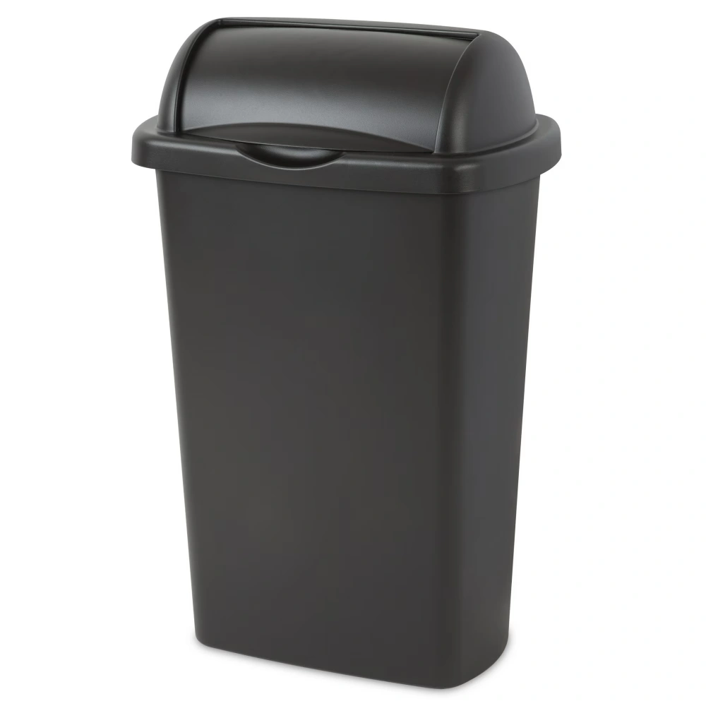 Large Kitchen Trash Can, 13 Gallon Plastic Garbage Bin with Roll Top Lid, Black (Shipment from Walmart)