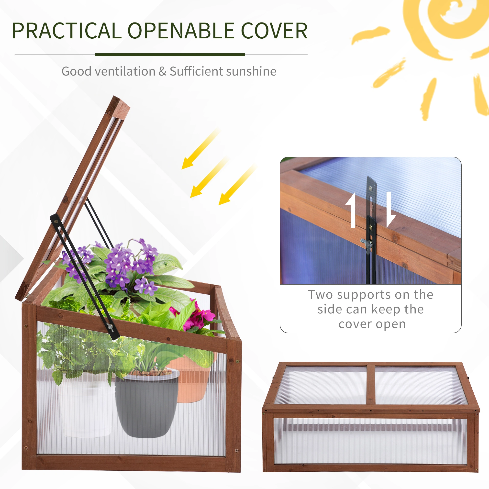 Wooden Cold Frame Greenhouse - Mini Garden Hobby Growing Tunnel for Seedlings view 5