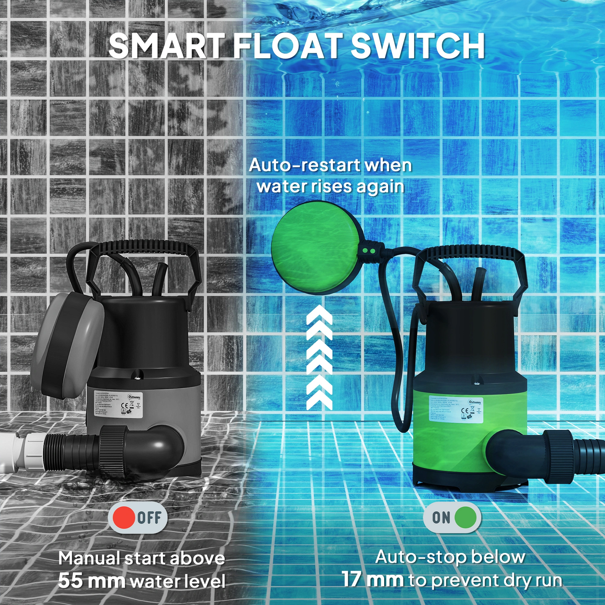 Submersible Water Pump, 12V DC Bilge Transfer Pump, 1000L/H Flow Rate, 1.3HP, Quiet Operation, 25ft Hose view 2
