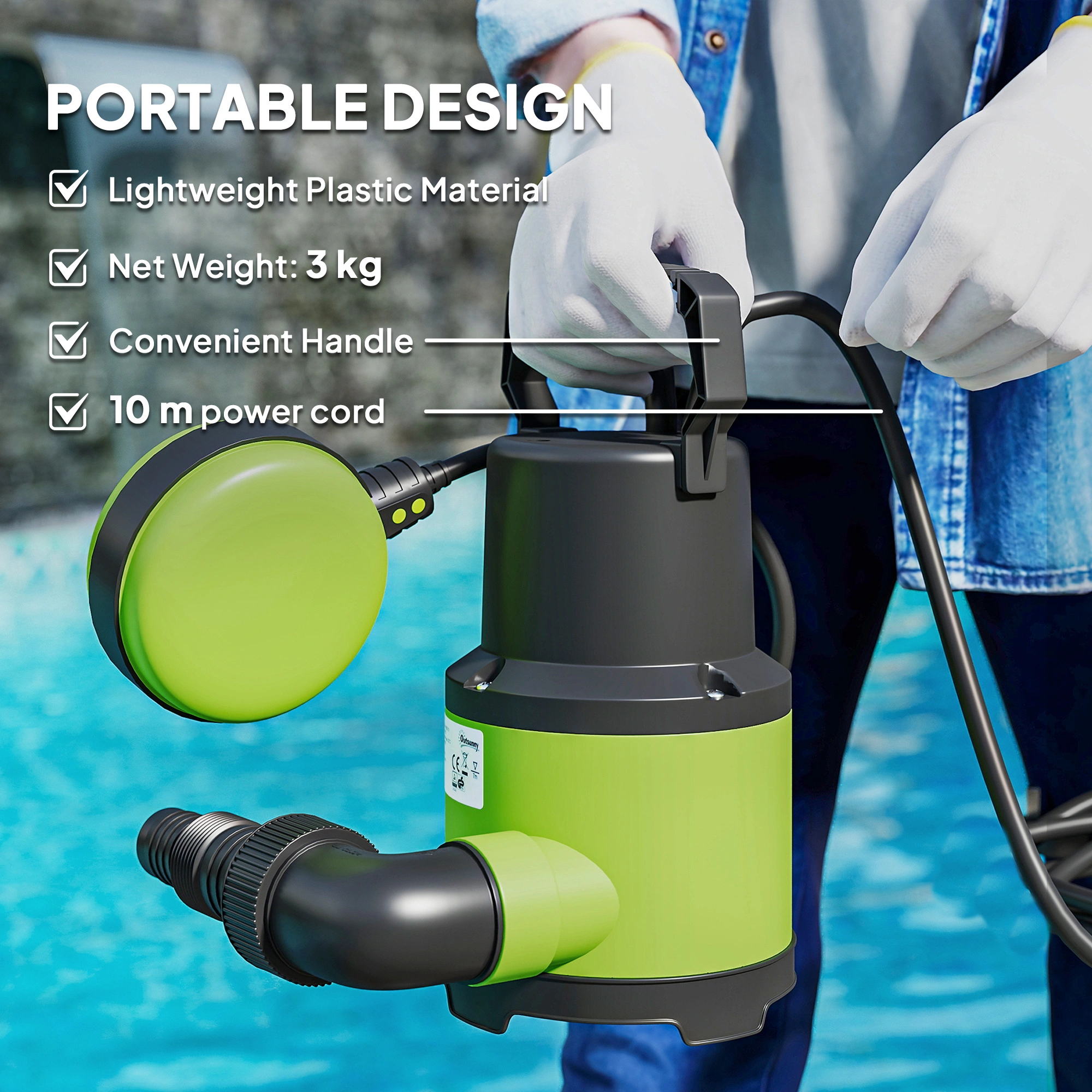 Submersible Water Pump, 12V DC Bilge Transfer Pump, 1000L/H Flow Rate, 1.3HP, Quiet Operation, 25ft Hose view 5