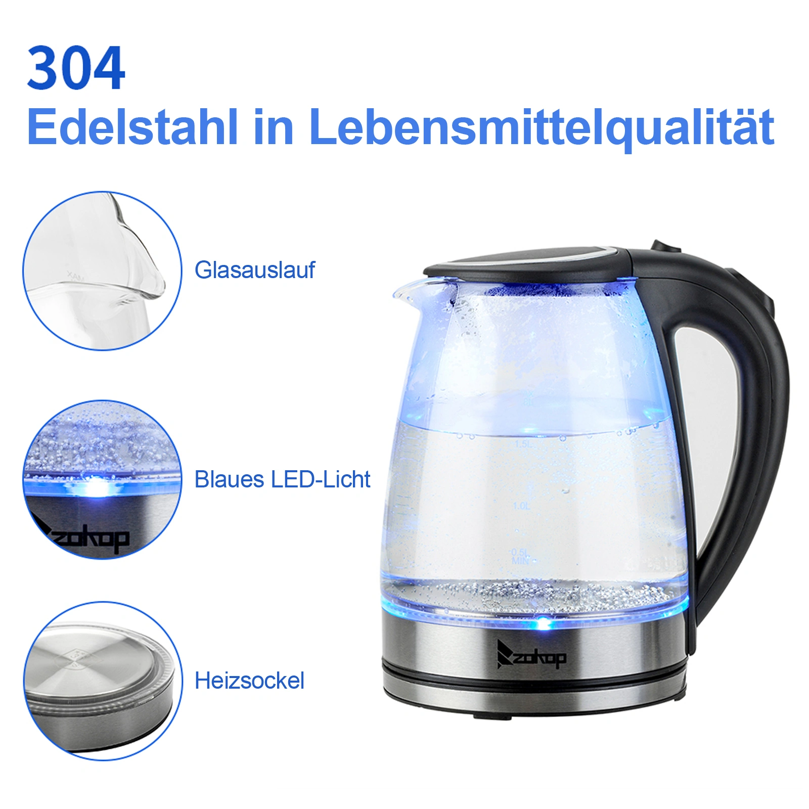 HD-1857-A 2200W 1.8L Electric Glass Kettle with EU Plug Fast Boiling Water Heater view 2