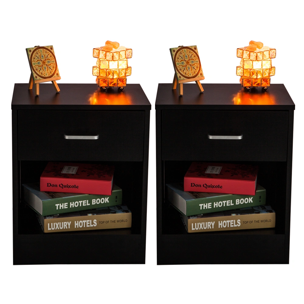 2pcs Night Stands with Drawer, Black Bedside Tables with Storage Shelf, Modern Bedroom Nightstand End Table for Living Room view 10