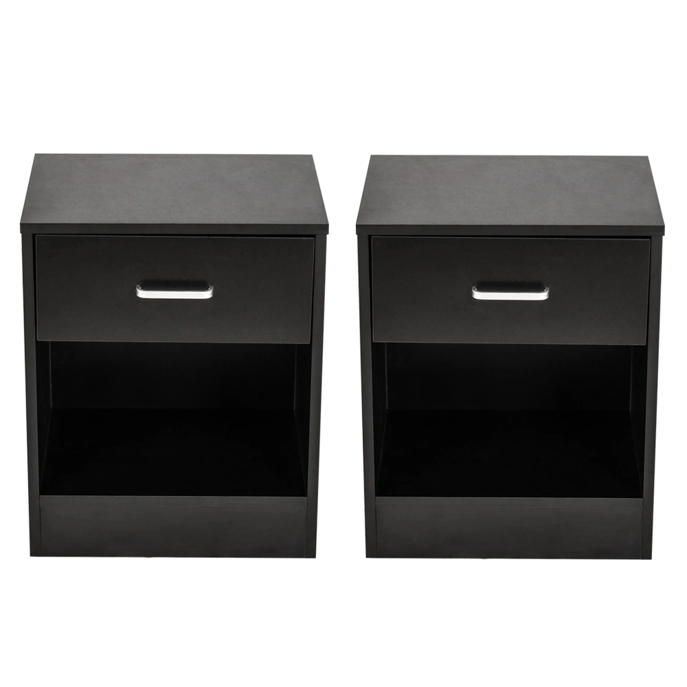 2pcs Night Stands with Drawer, Black Bedside Tables with Storage Shelf, Modern Bedroom Nightstand End Table for Living Room view 2