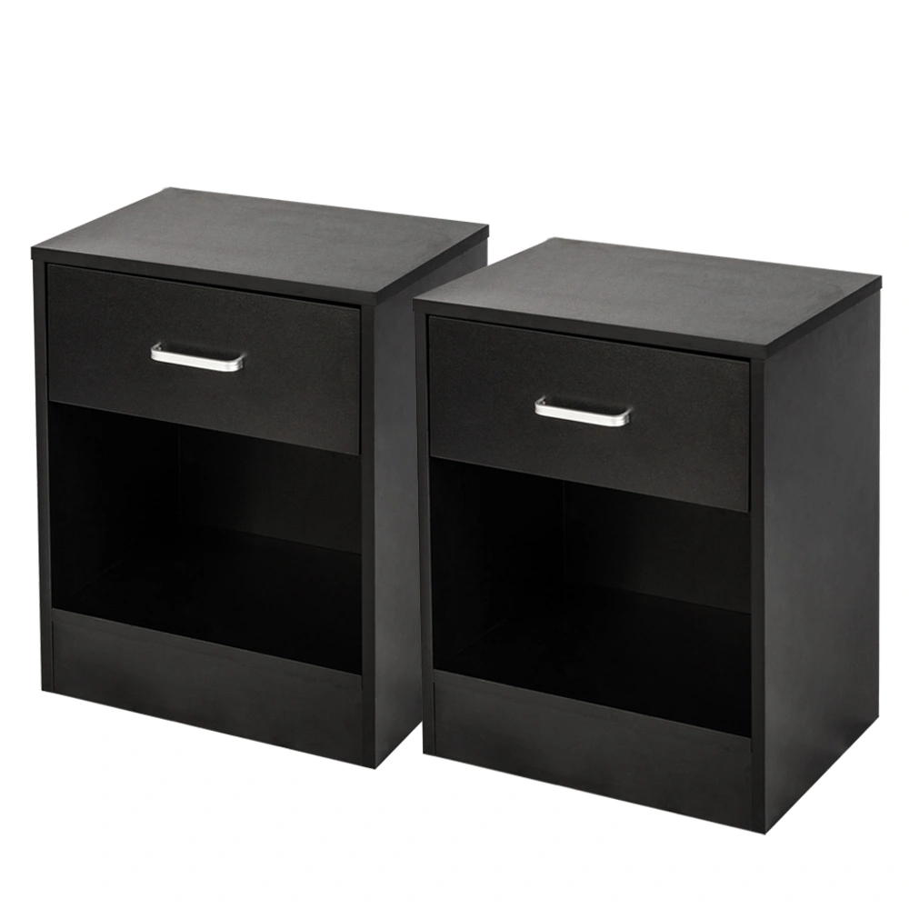 2pcs Night Stands with Drawer, Black Bedside Tables with Storage Shelf, Modern Bedroom Nightstand End Table for Living Room view 6