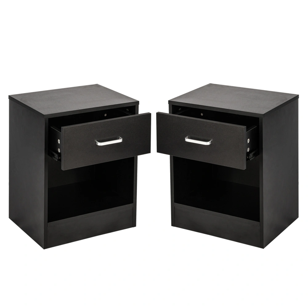 2pcs Night Stands with Drawer, Black Bedside Tables with Storage Shelf, Modern Bedroom Nightstand End Table for Living Room view 7