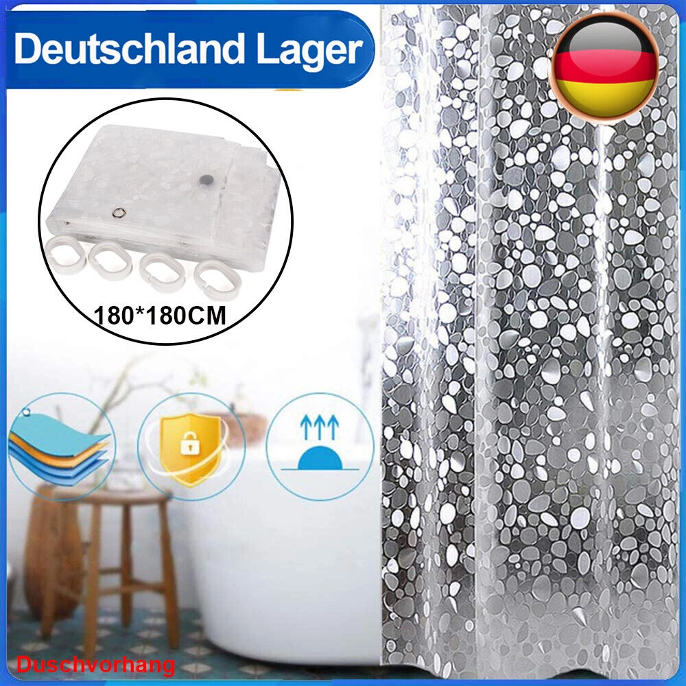 NEW 3D Printed Shower Curtain 180x180cm - Waterproof Anti-Mold Antibacterial with 12 Rings