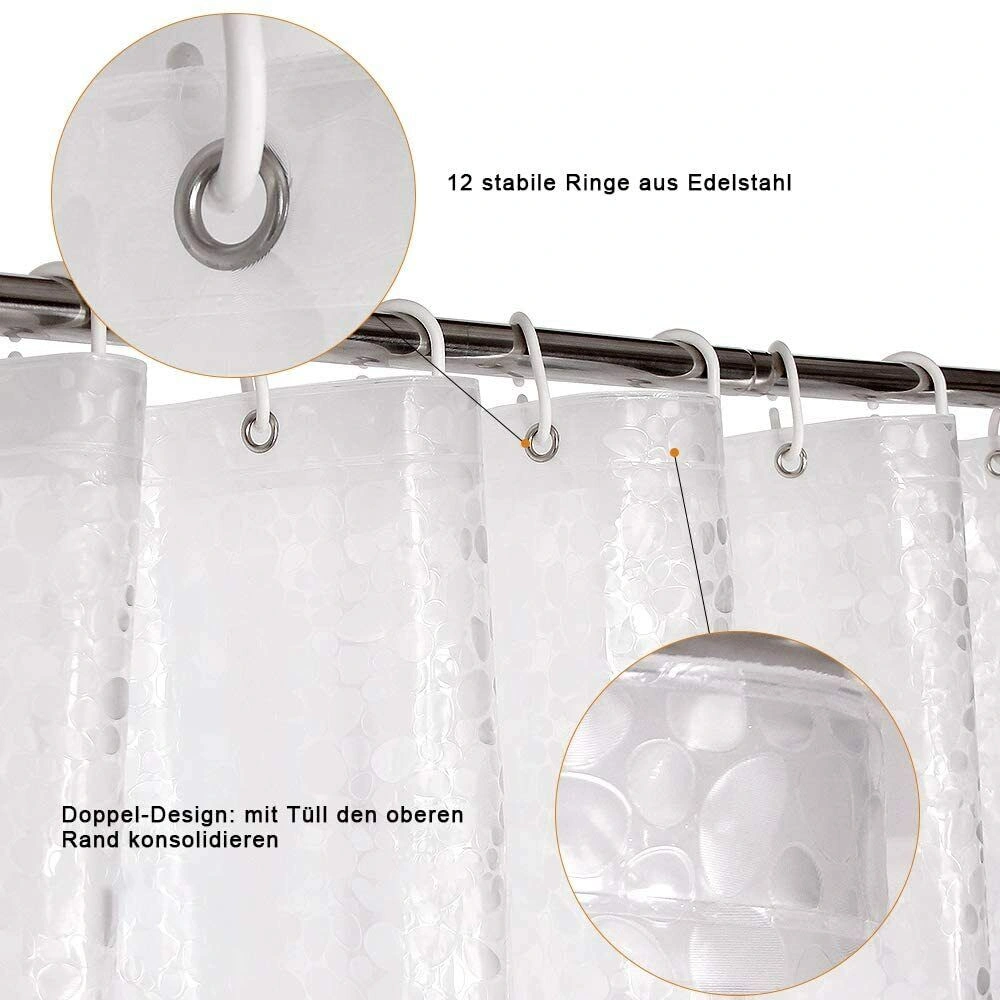 NEW 3D Printed Shower Curtain 180x180cm - Waterproof Anti-Mold Antibacterial with 12 Rings view 4