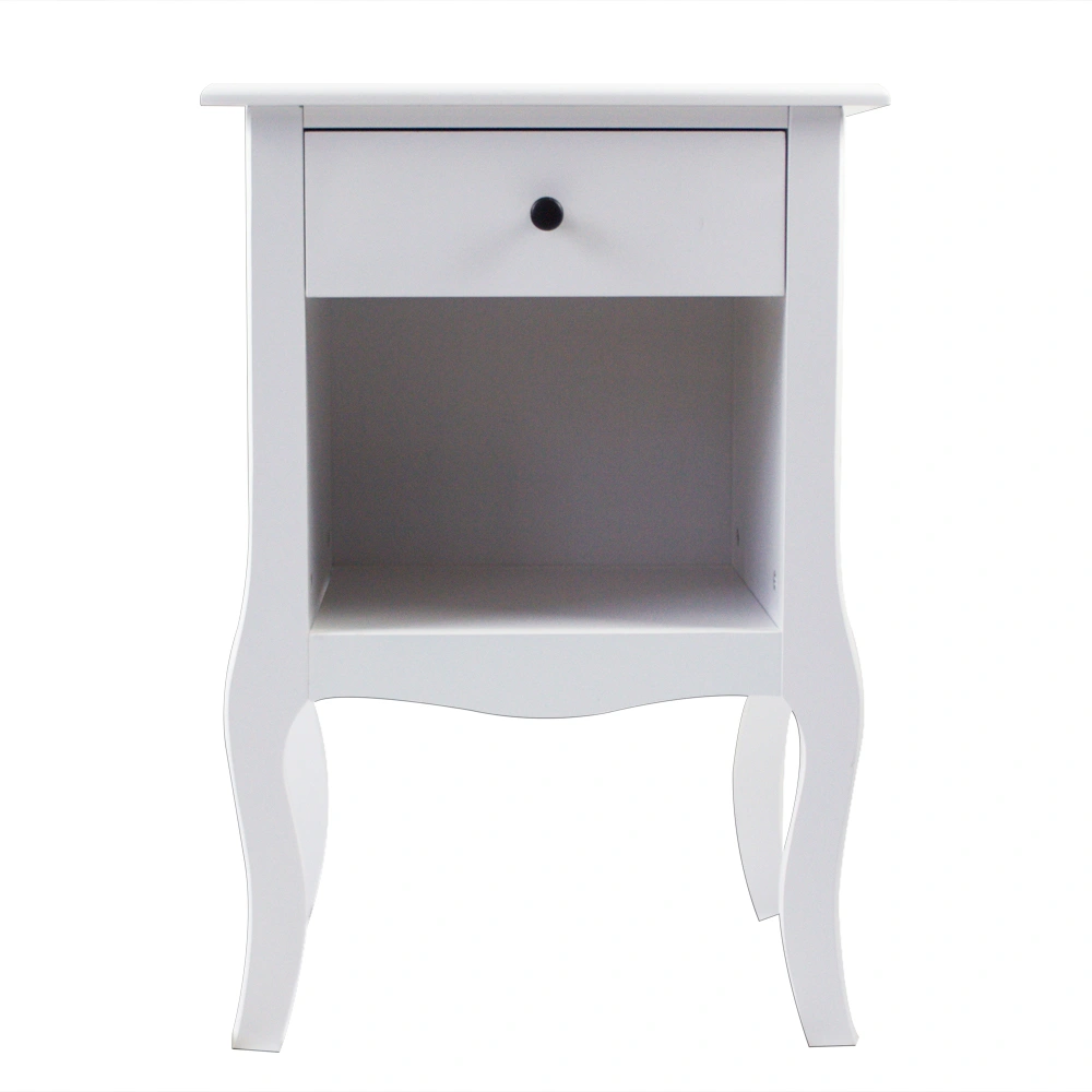 European Style Bedside Table with 1 Drawer, White Nightstand with Storage Shelf for Bedroom view 2
