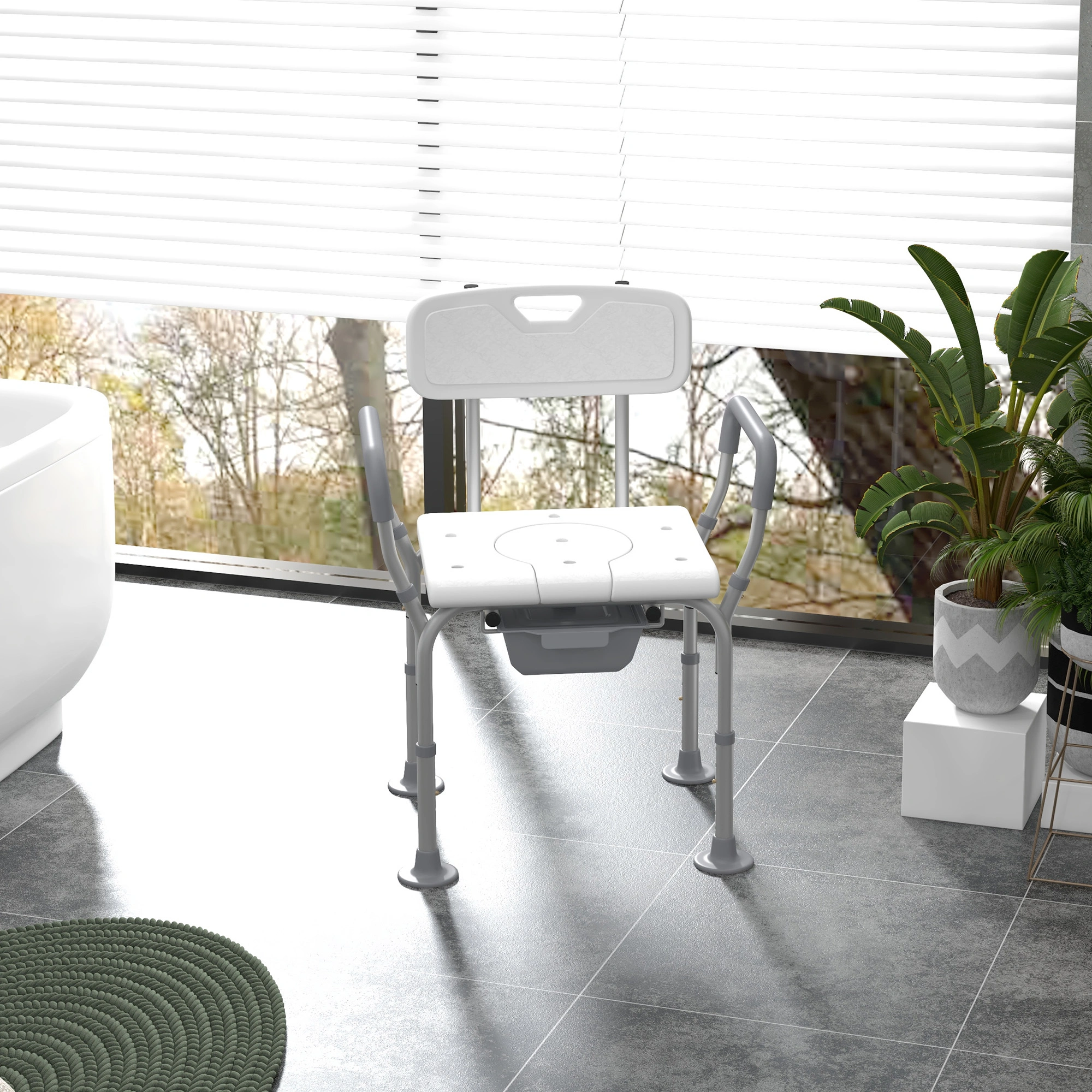 Wheelchair Accessible Commode Chair with Removable Pail, Heavy Duty Folding bedside toilet for Elderly Disabled Adults