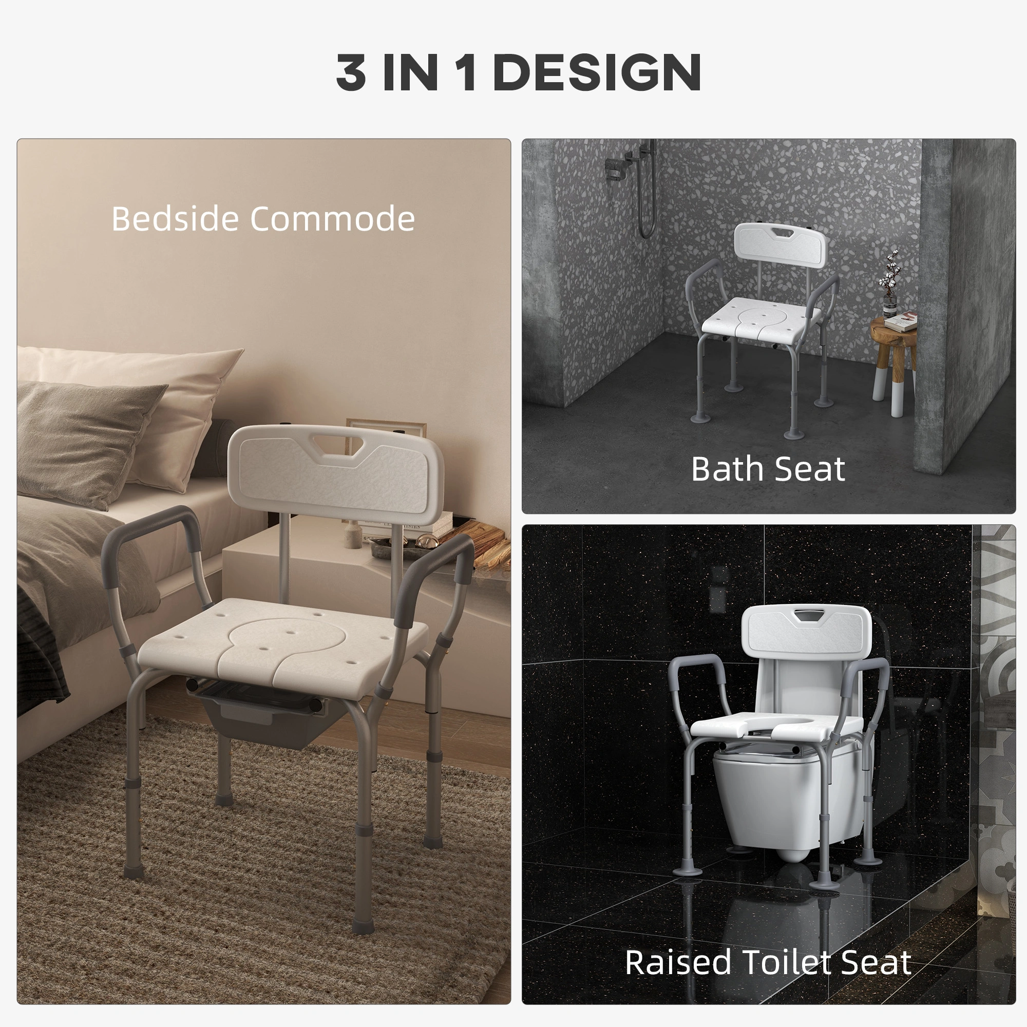 Wheelchair Accessible Commode Chair with Removable Pail, Heavy Duty Folding bedside toilet for Elderly Disabled Adults view 3