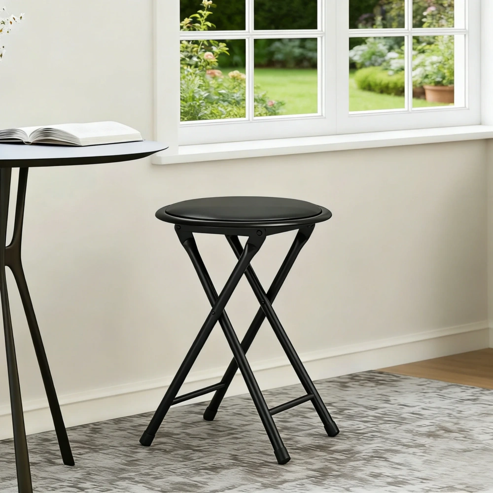 Durable Folding Chair PVC Padded Cushion Chair with Stainless Steel Frame for Home and Office,Gatherings,Black(1Pack)
