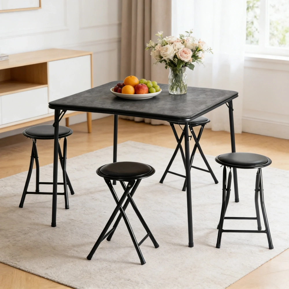 Durable Folding Chair PVC Padded Cushion Chair with Stainless Steel Frame for Home and Office,Gatherings,Black(1Pack) view 4