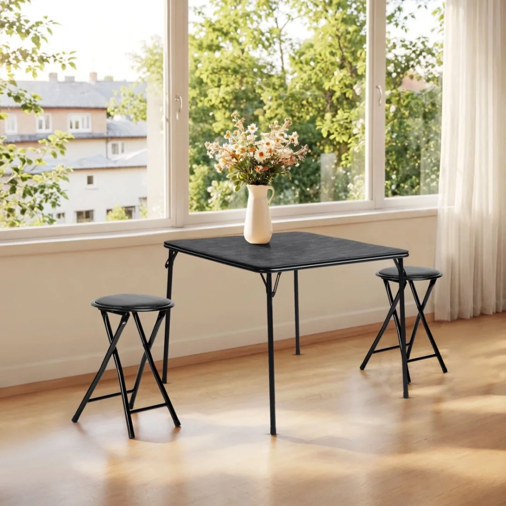 Durable Folding Chair PVC Padded Cushion Chair with Stainless Steel Frame for Home and Office,Gatherings,Black(1Pack) view 5