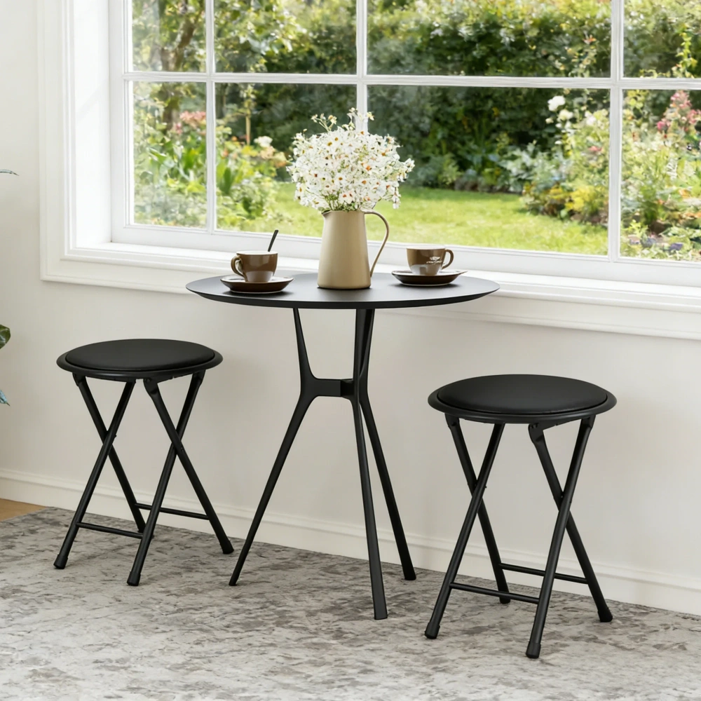 Durable Folding Chair PVC Padded Cushion Chair with Stainless Steel Frame for Home and Office,Gatherings,Black(1Pack) view 6