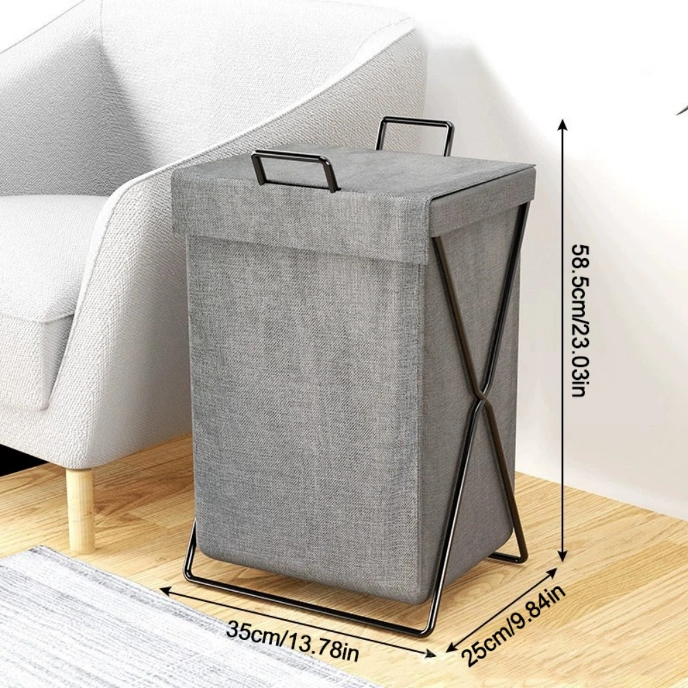 Folding Laundry Basket Hamper with Lid, Large Clothes Storage Bin Bag for Dirty Washing - Grey view 5