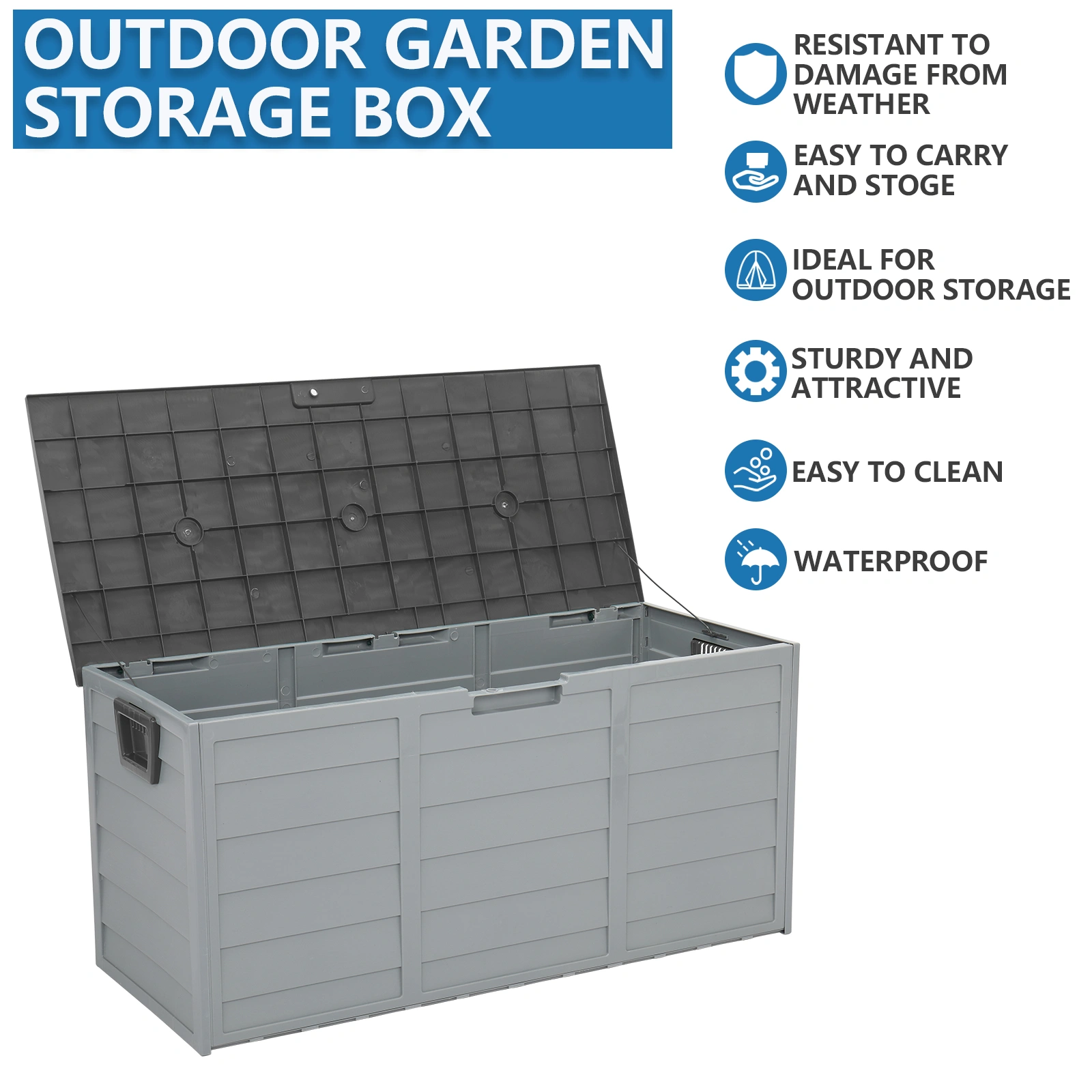 75gal 260L Outdoor Garden Plastic Storage Deck Box Chest Tools Cushions Toys Lockable Seat view 7