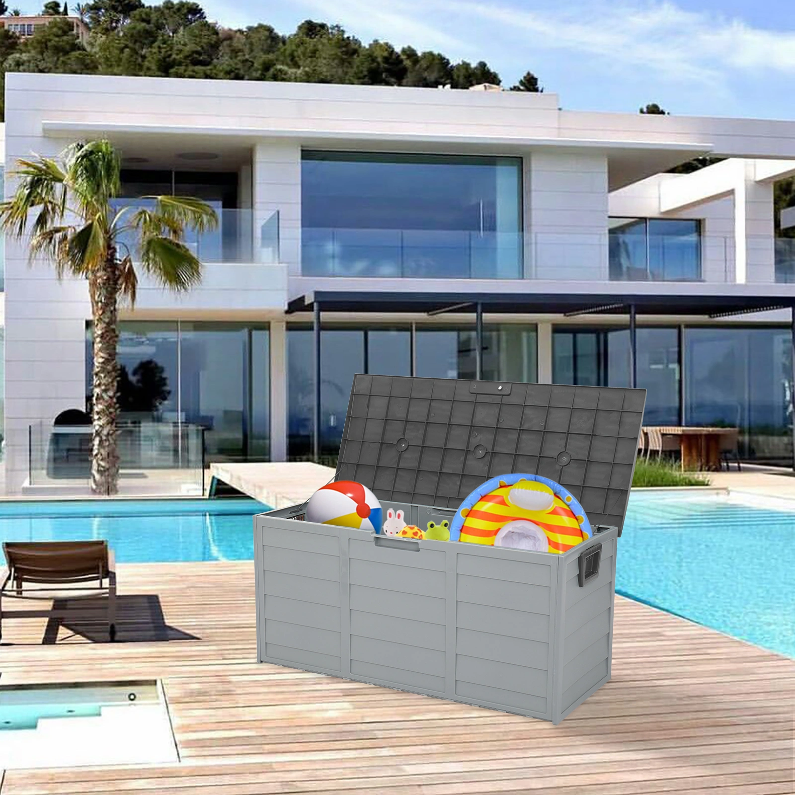 75gal 260L Outdoor Garden Plastic Storage Deck Box Chest Tools Cushions Toys Lockable Seat view 9