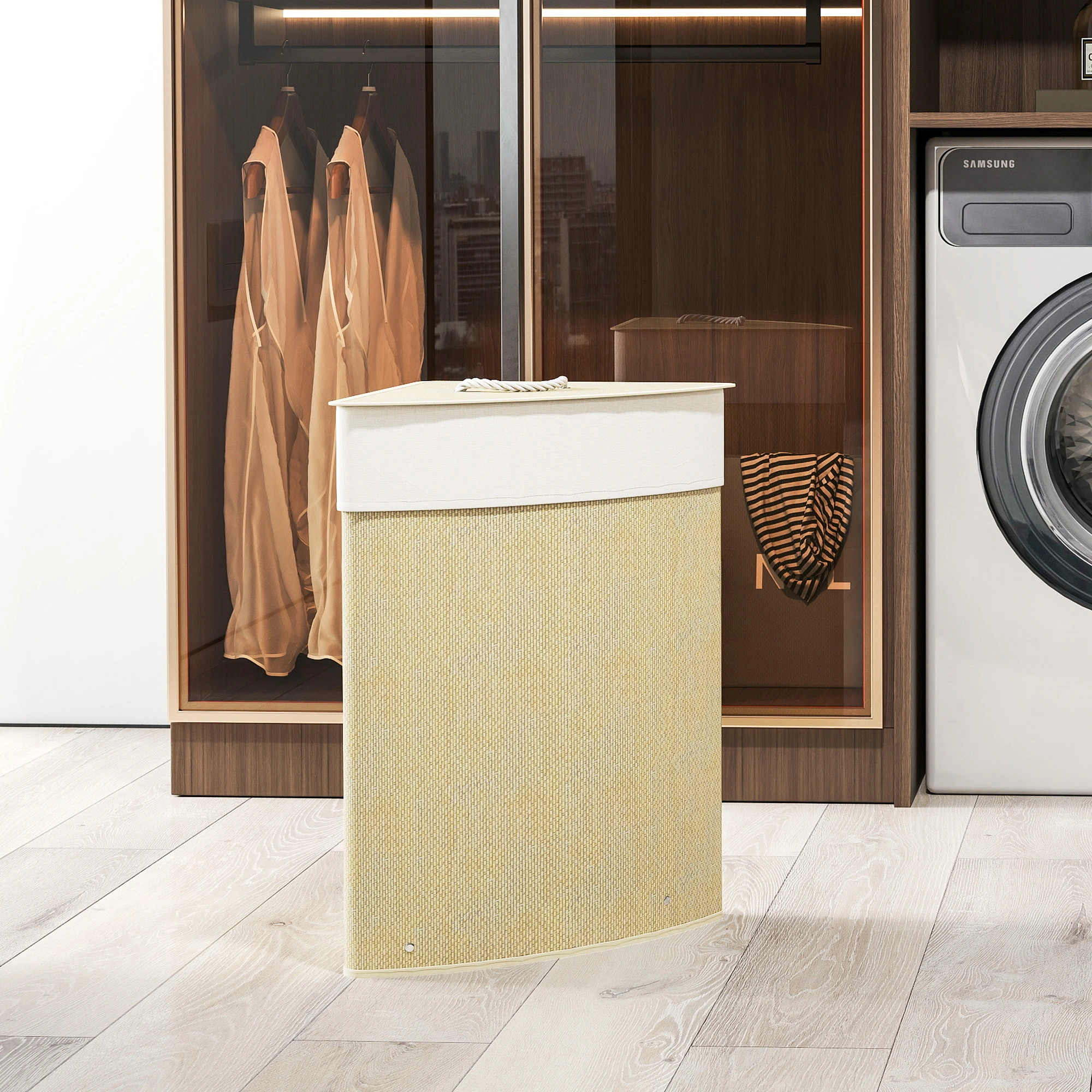 Modern Laundry Hamper Cabinet - Foldable Storage Organizer with Lid, Freestanding Clothes Basket Hamper for Bedroom Bathroom