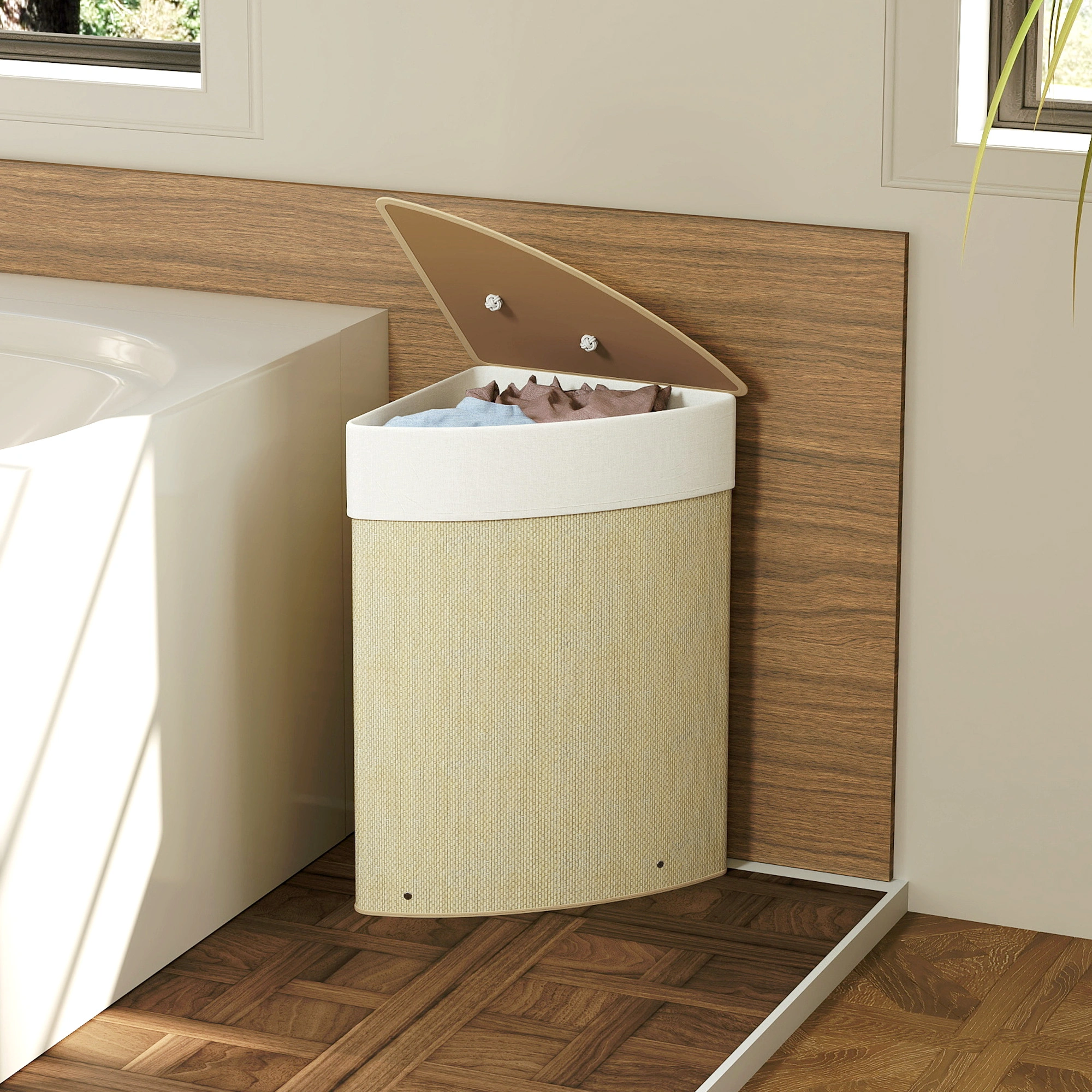 Modern Laundry Hamper Cabinet - Foldable Storage Organizer with Lid, Freestanding Clothes Basket Hamper for Bedroom Bathroom view 5