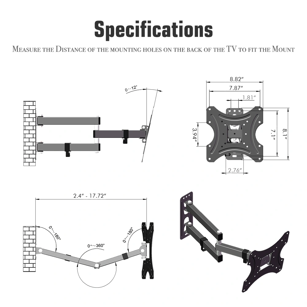 26-50" Adjustable Wall Mount Bracket Rotatable TV Stand TMX200 with Spirit Level view 14