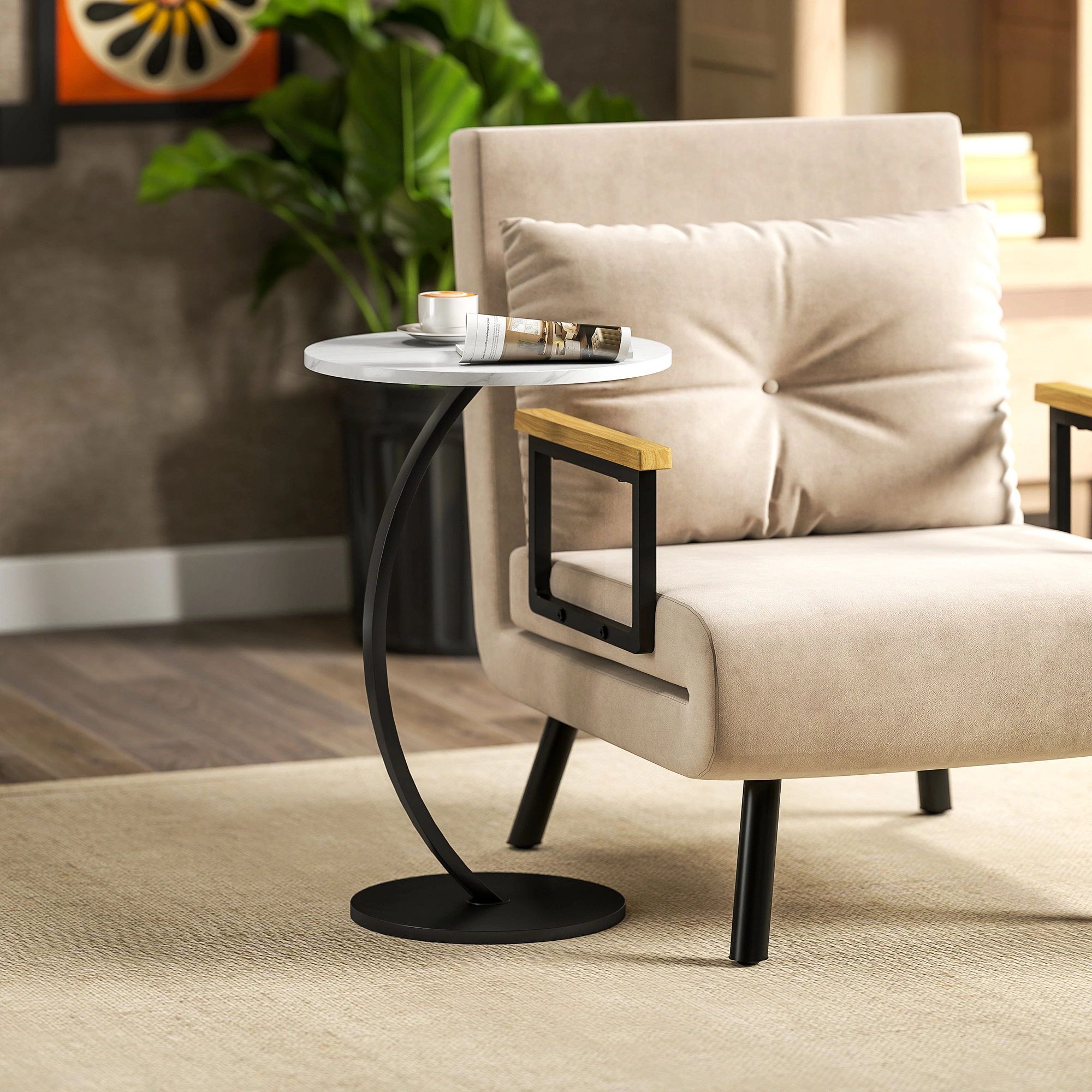 Modern Rattan Coffee Table with Storage Shelf, Woven Accent Side Table for Living Room Indoor Outdoor view 3
