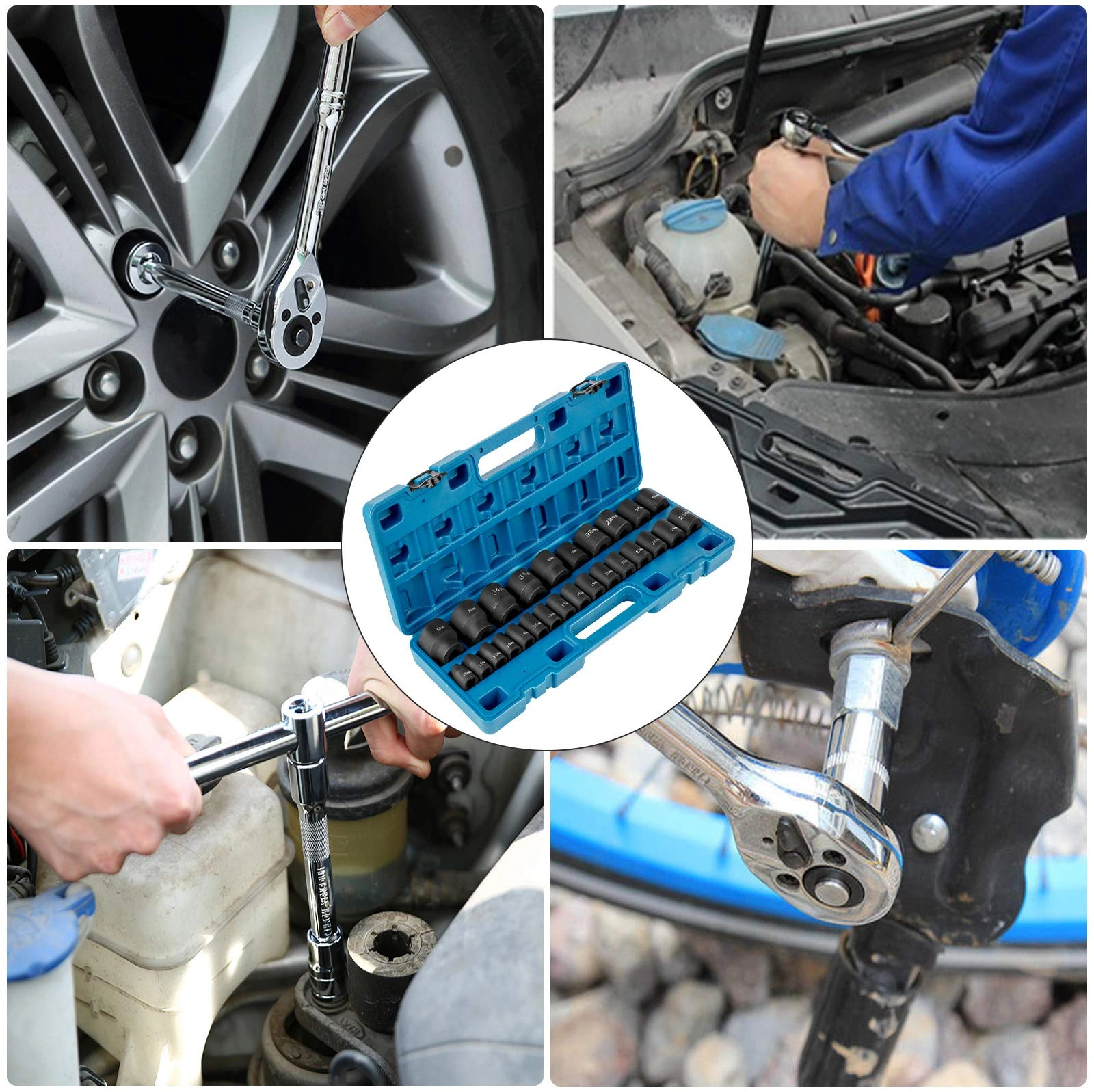 26-Piece 1/2 Drive Metric Impact Socket Set, 12-Point Shallow Box End Sockets for Automotive & Mechanics view 3