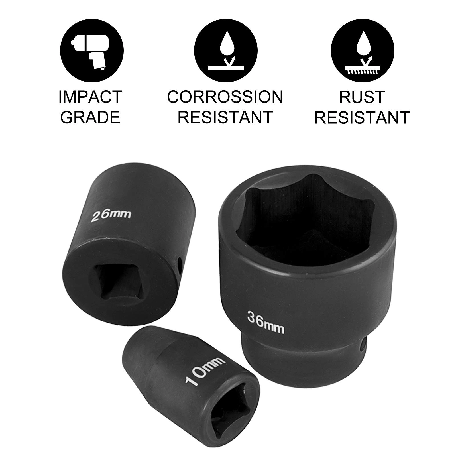26-Piece 1/2 Drive Metric Impact Socket Set, 12-Point Shallow Box End Sockets for Automotive & Mechanics view 4