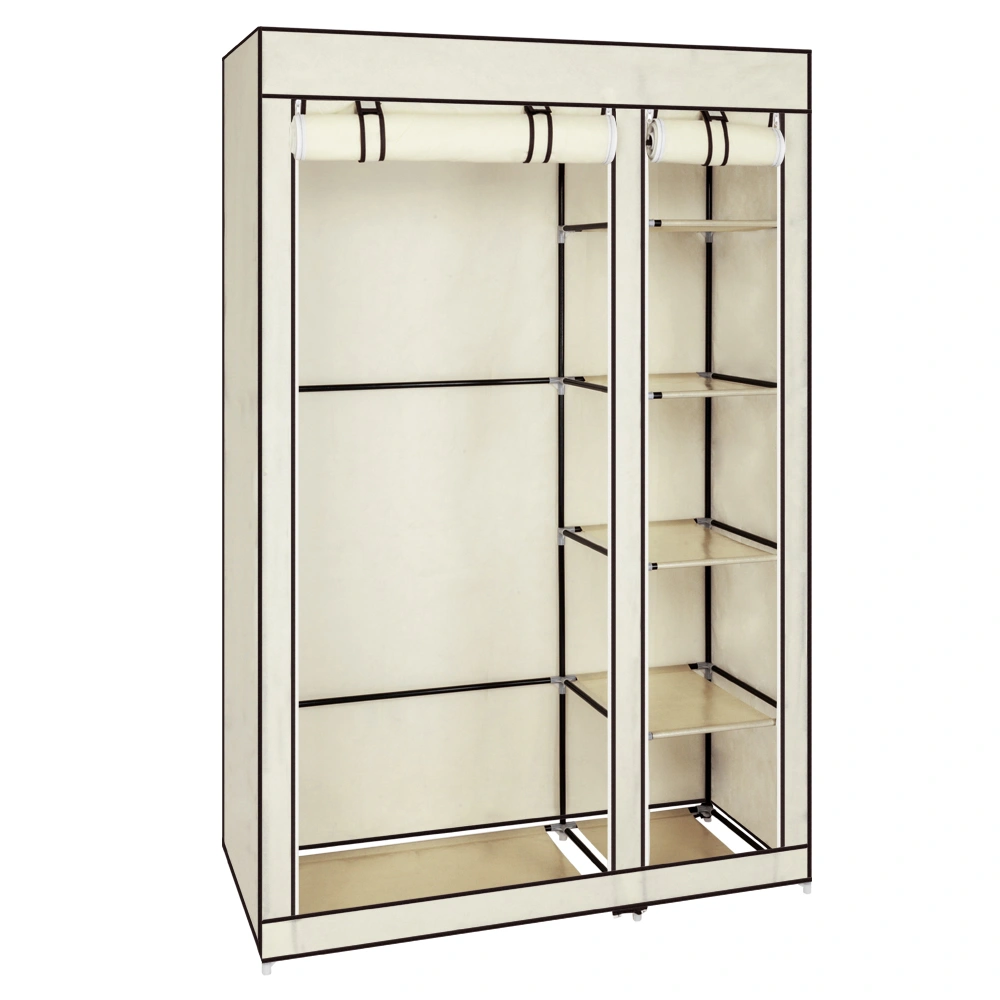 67" Portable Clothes Closet Wardrobe, Beige Non-Woven Fabric with Hanging Rod, Easy Assembly