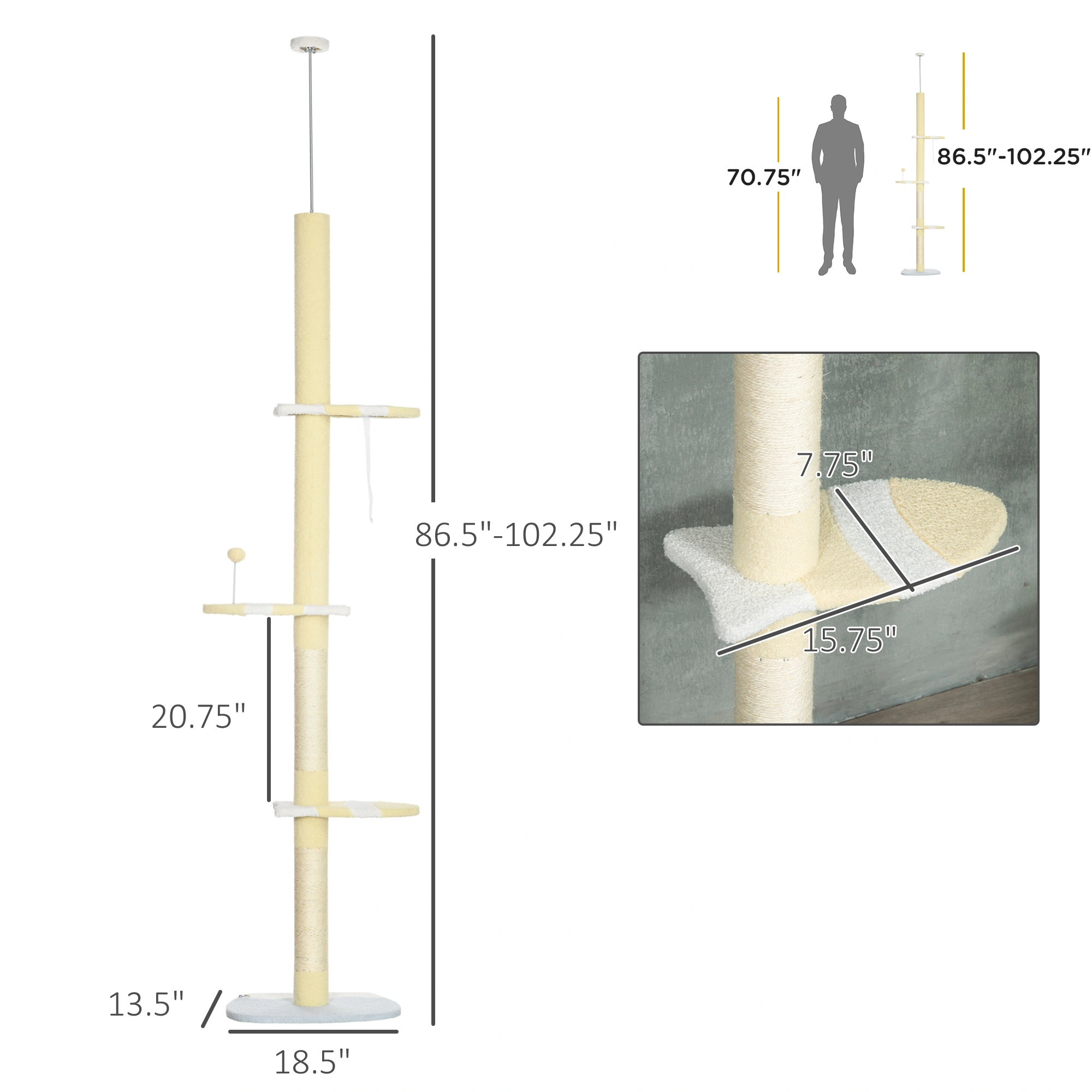 Cat Tree Condo Tower for Kittens, 52" Multi-Level Felt Activity Center with Scratching Posts, Cozy Beds, Grey & White view 2