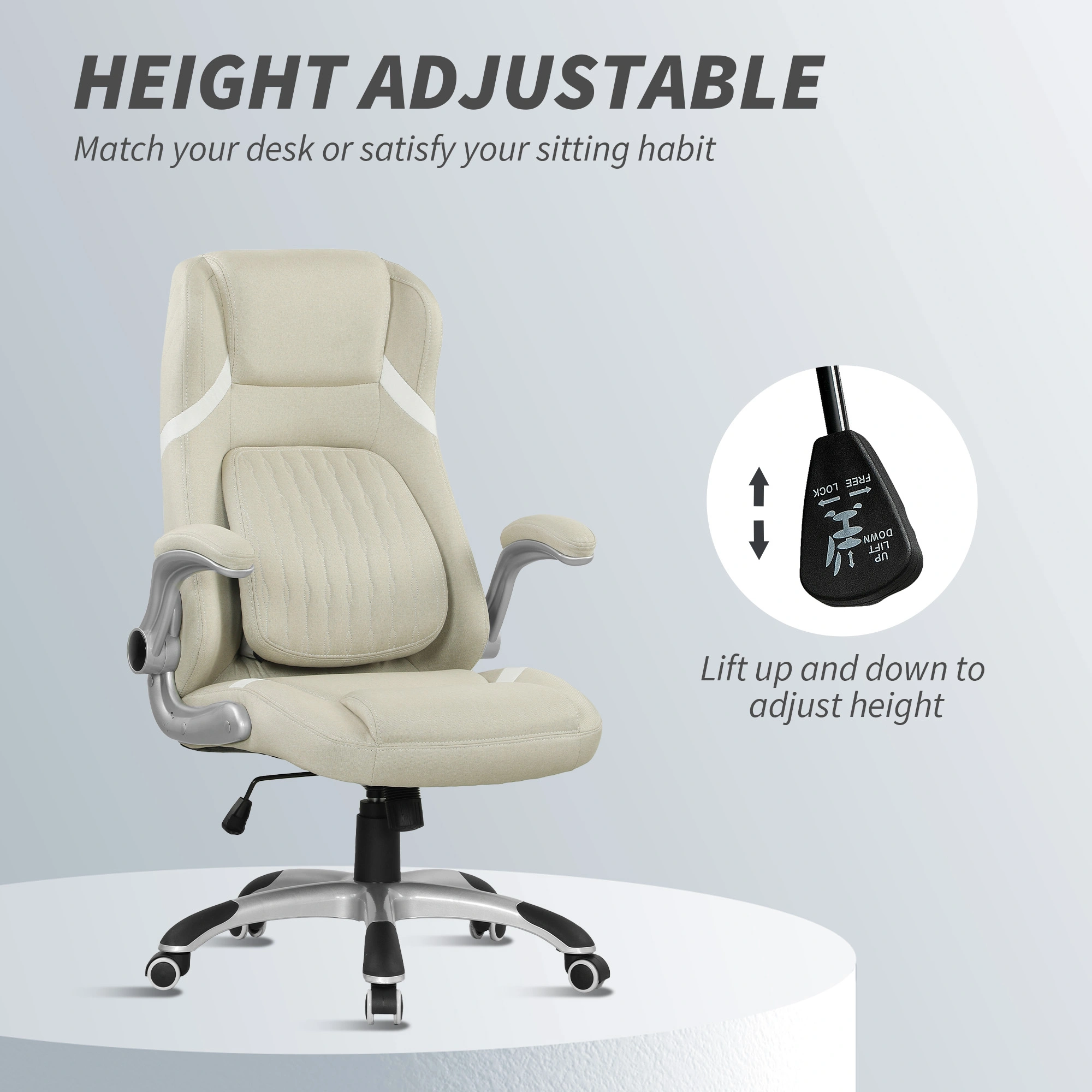 Ergonomic Office Chair with Built-in Massage Function - Adjustable Lumbar Support Swivel Task Chair for Home Office view 2