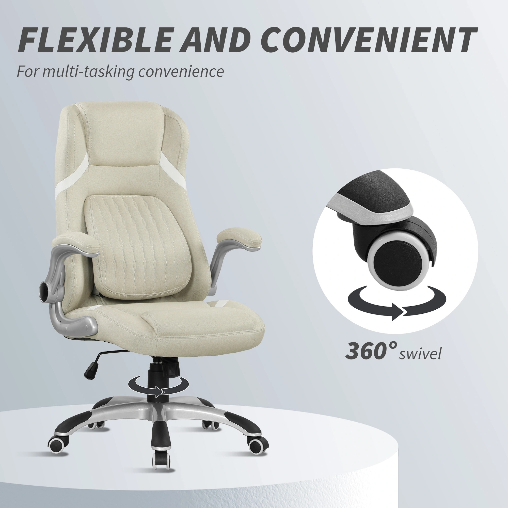 Ergonomic Office Chair with Built-in Massage Function - Adjustable Lumbar Support Swivel Task Chair for Home Office view 4