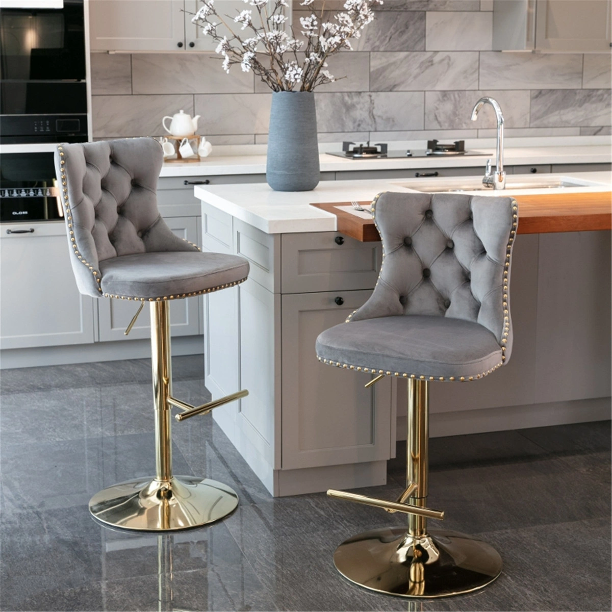 Industrial Bar Stools Set of 2, High Back Dining Chair with Lumbar Support, Swivel Office Chair for Home
